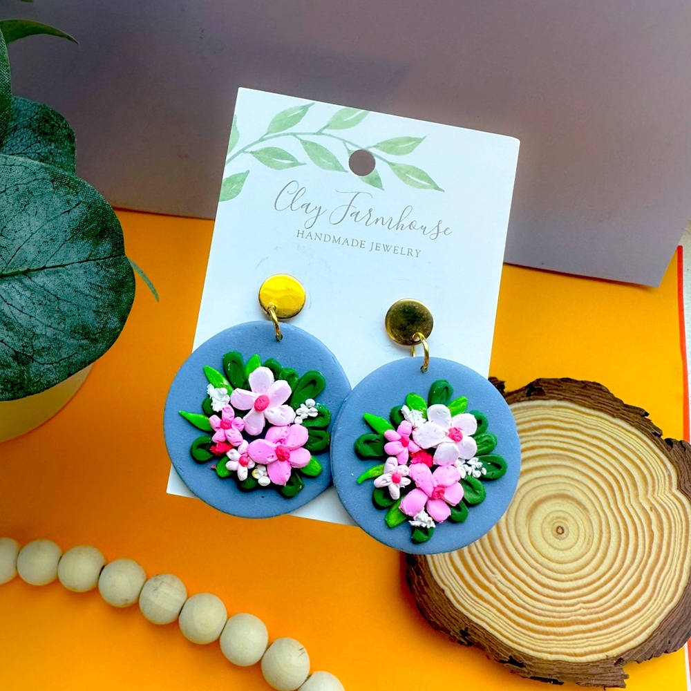 Handmade floral polymer clay earrings